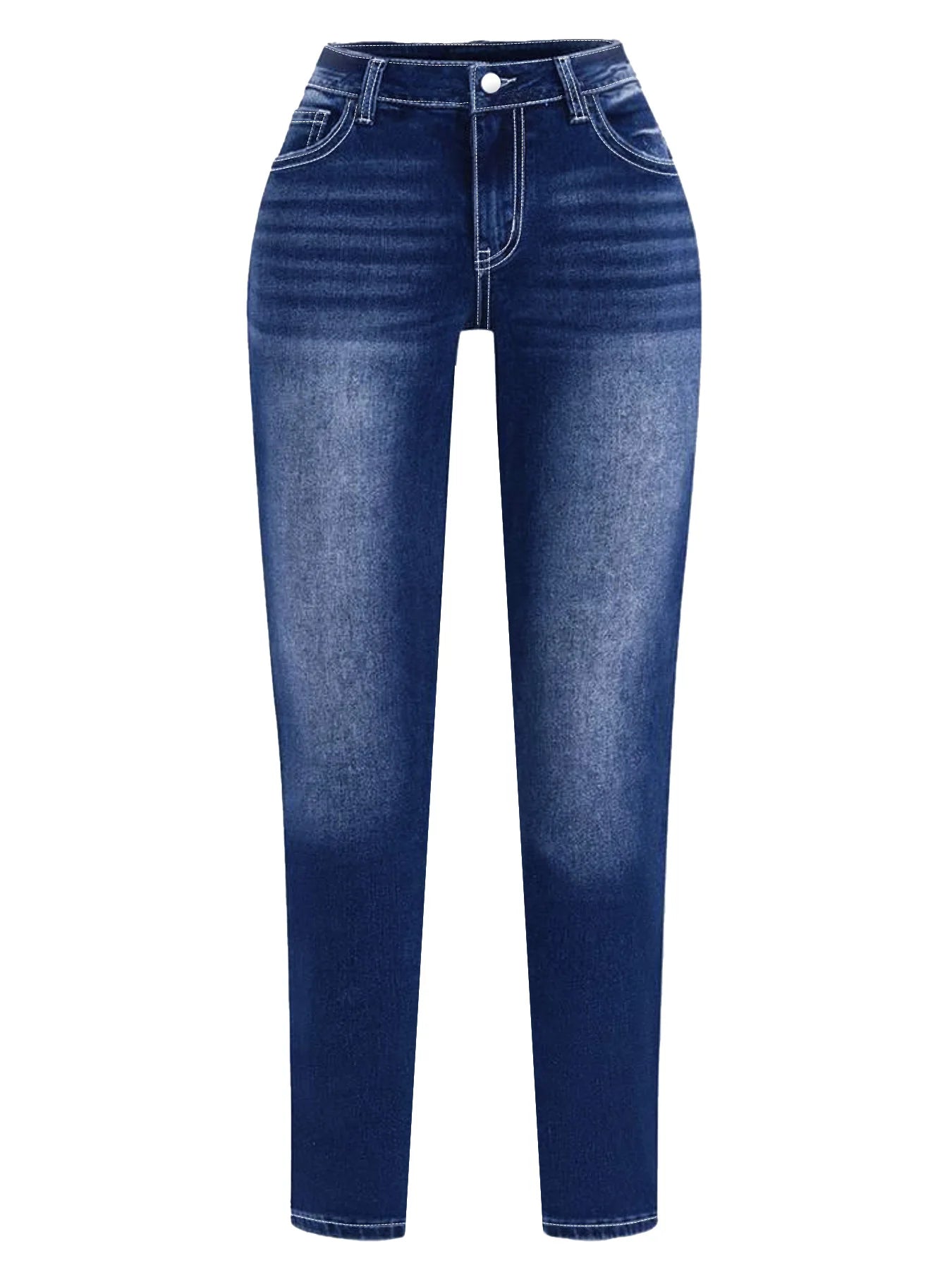 Blue Large Size Horseshoe Graphic Embroidery Back Bag Pants High Waist Elegant Mature Four Seasons Women's Large Size Jeans
