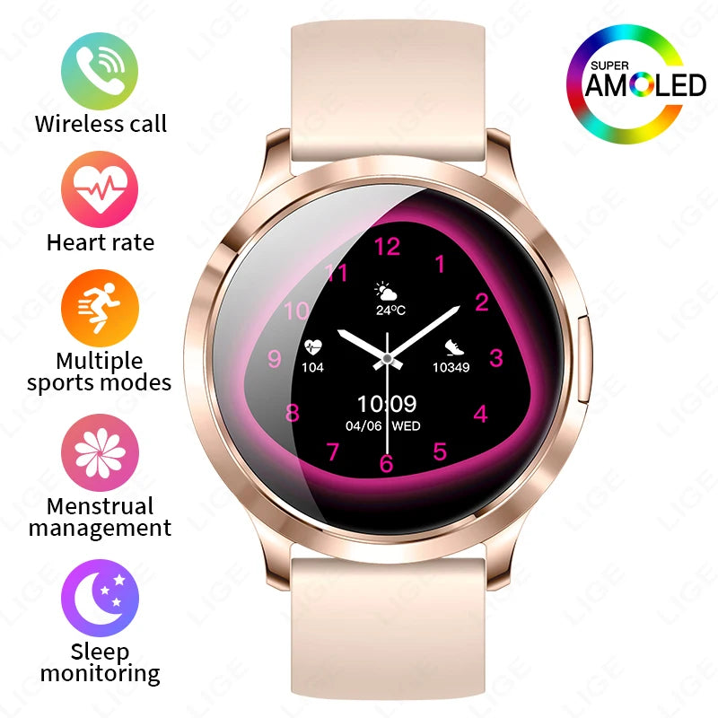 LIGE New Smart Watch Women Ultra-thin AMOLED HD Screen Sport Fitness Bracelet Custom Watch Face Bluetooth Call Luxury Smartwatch