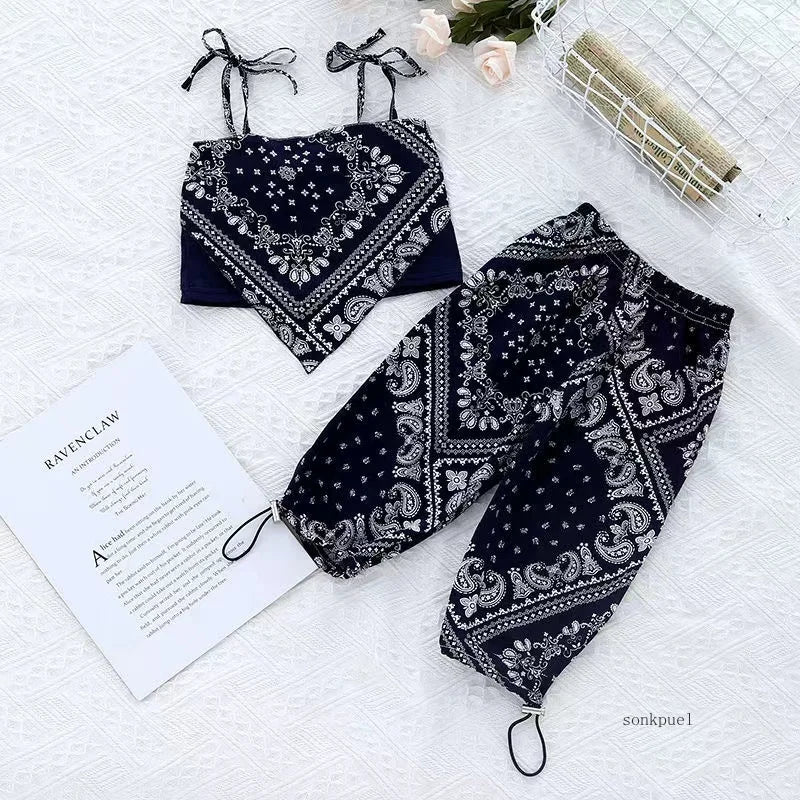3-6Years Summer Suit Thin Girls Suit Suspender Mosquito-proof Pants Two Pieces of Cute Girl Children's Clothes