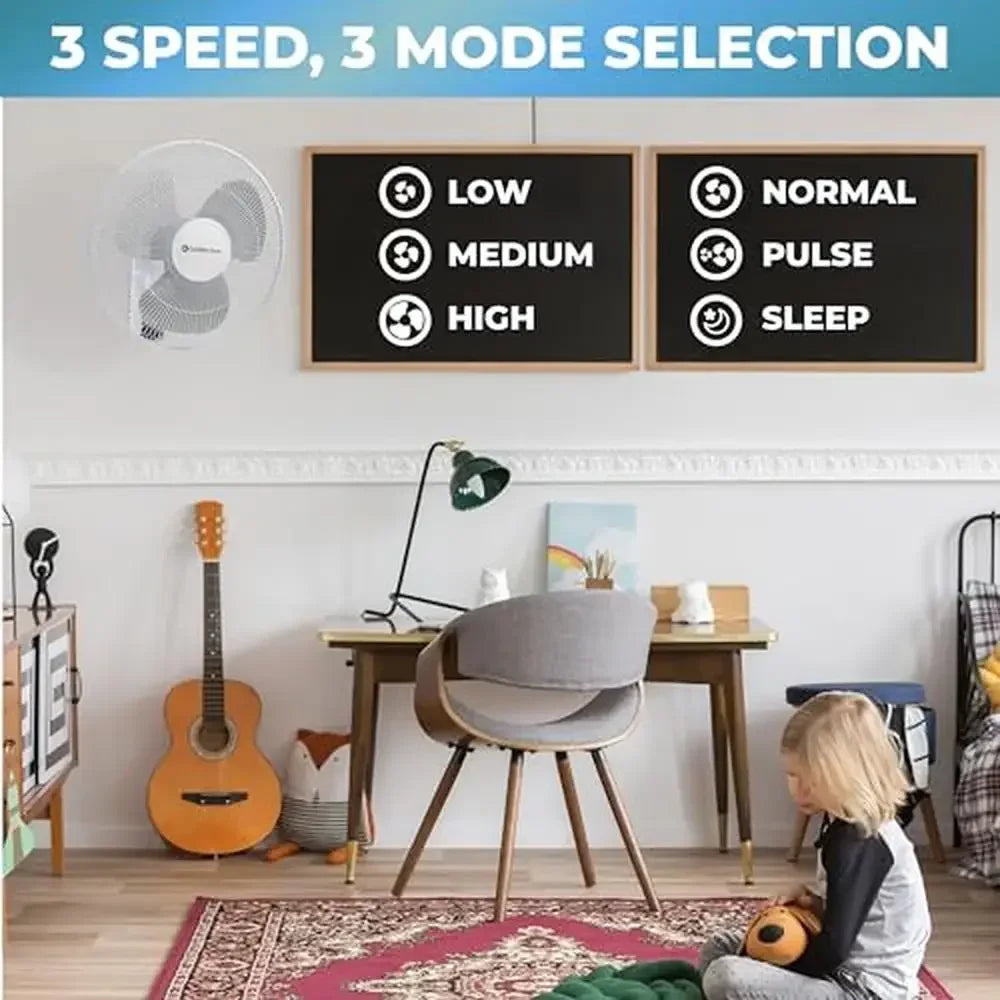 Wall Mount Fan Remote Control Oscillating Timer Quiet 16" 3-Speed Bedroom Gym Home