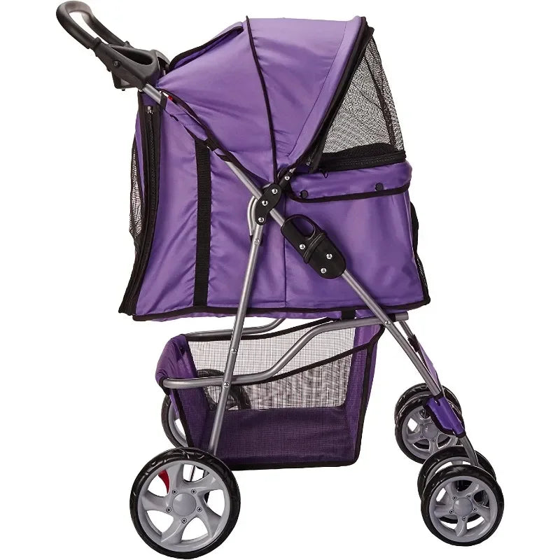 4-Wheeled Pet Stroller for Cats & Dogs Foldable with Cup Holder,