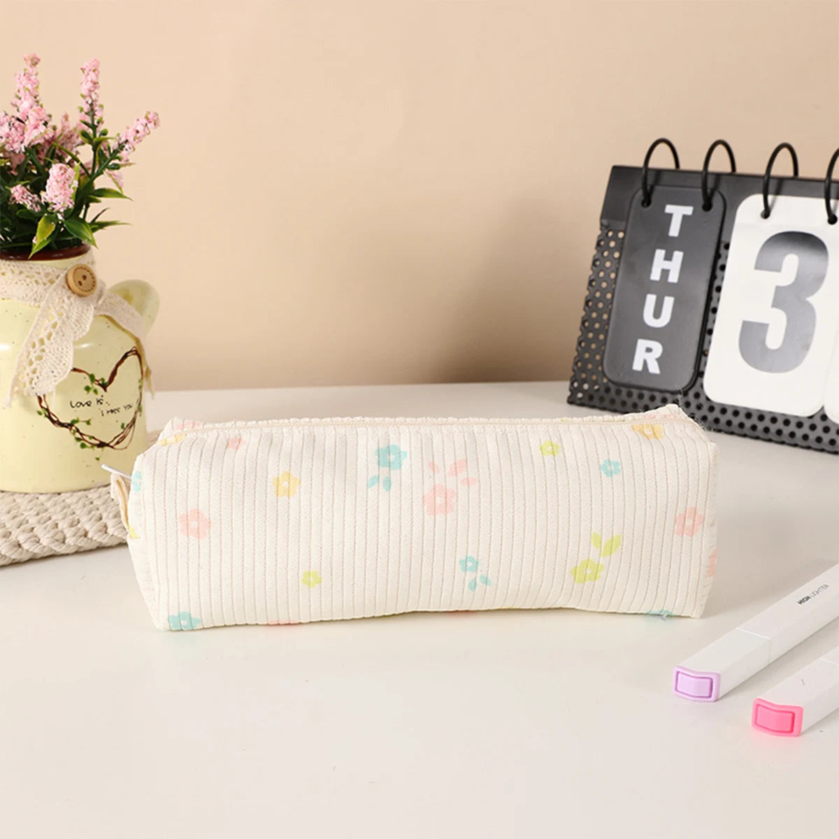 1 Pc Retro Floral Print Pencil Case, Office Desktop Finishing Storage Items Pencil Case, Small Fresh Stationery Storage Bag