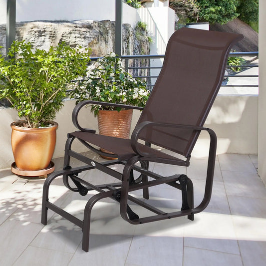 Outsunny Outdoor Gliding Rocking Chair w/ Metal Frame for Patio, Garden, Brown