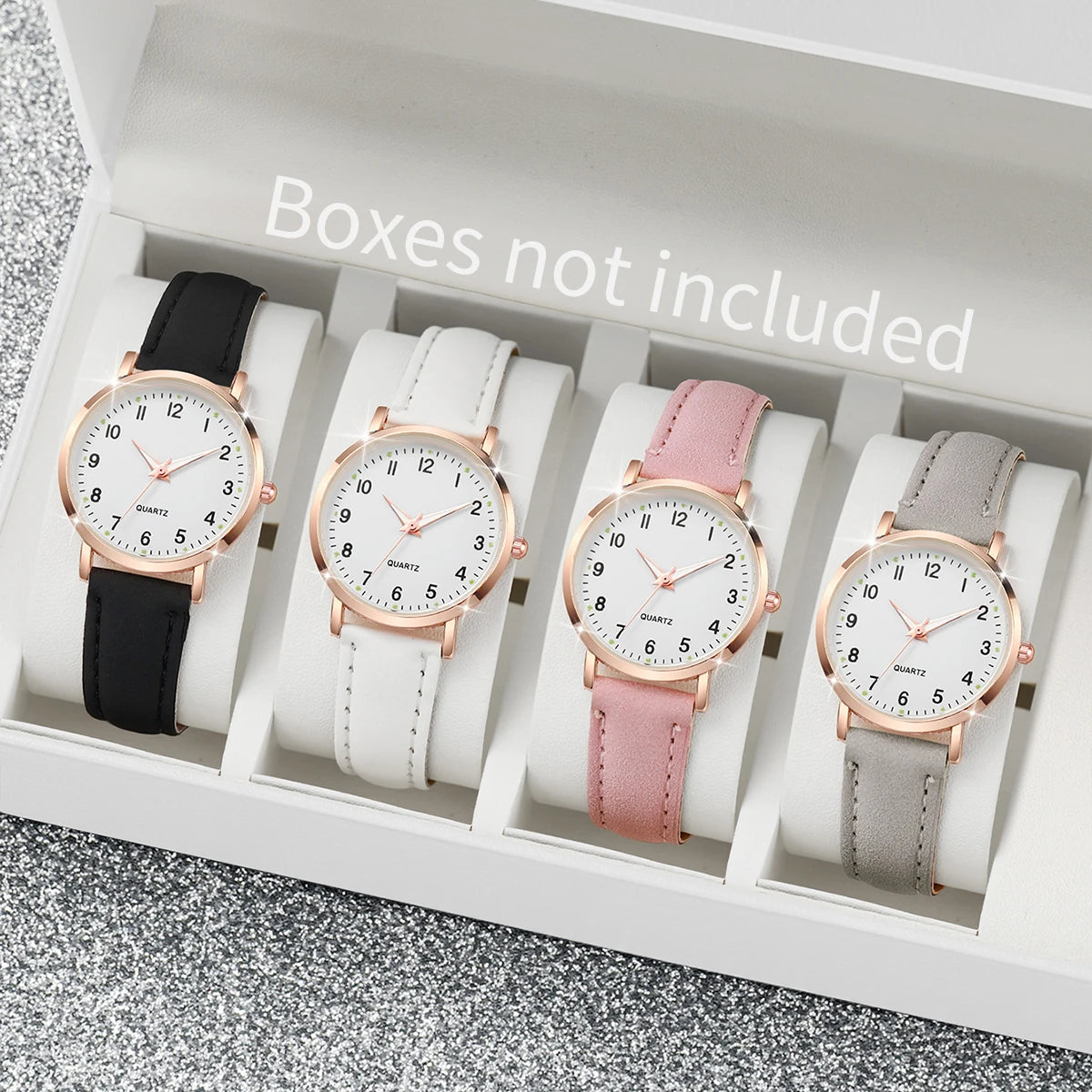 4PCS/Set Fashion Women's Watch Casual Leather Strap Versatile Round Dial Quartz Watch Set