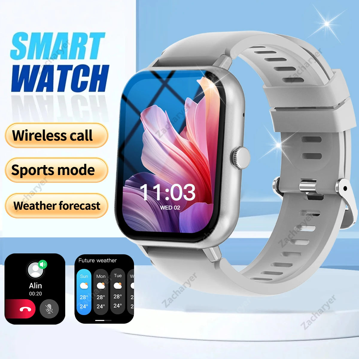 Smart watch, wireless calling/dial, multi-Sport mode, calling reminder and rejection, SMS reminder,for iPhone/Andriod