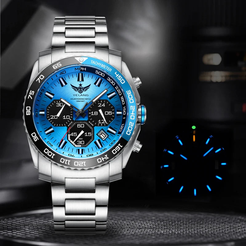 Yelang V1215 Man Watch Sports Watch Japan Eco-Drive VR42 Solar Watch 100m Waterproof  Diving Watch luminous Business Sapphire