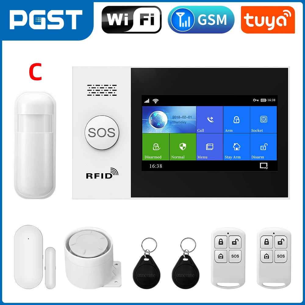 Tuya Smart Alarm System 4.3 inch Screen WIFI GSM Burglar Home Security With PIR Motion Sensor