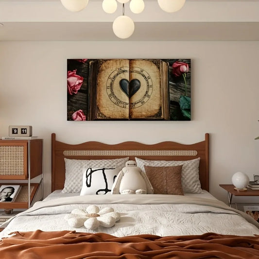 Vintage love Books Canvas wall Art open book and heart design, 1.5 inches thick, suitable for interior decoration