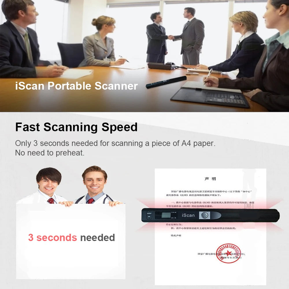 iScan Portable Scanner Mini Handheld Document Scanner A4 Book Scanner for JPG and PDF Format 300/600/900 DPI