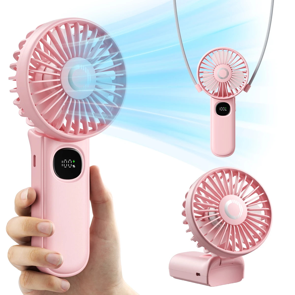 coldSky Handheld Fan Foldable Portable Fan with LED Display 3000mAh Battery Operated Mini Hand Held Fan for Travel Beach Outdoor