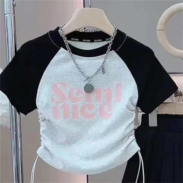 Short Sleeves Top Pleated Skirt 2-Piece Suits Children Girls Letter Print Clothes Kids Casual Sets Teens Summer T-Shirt Outfits
