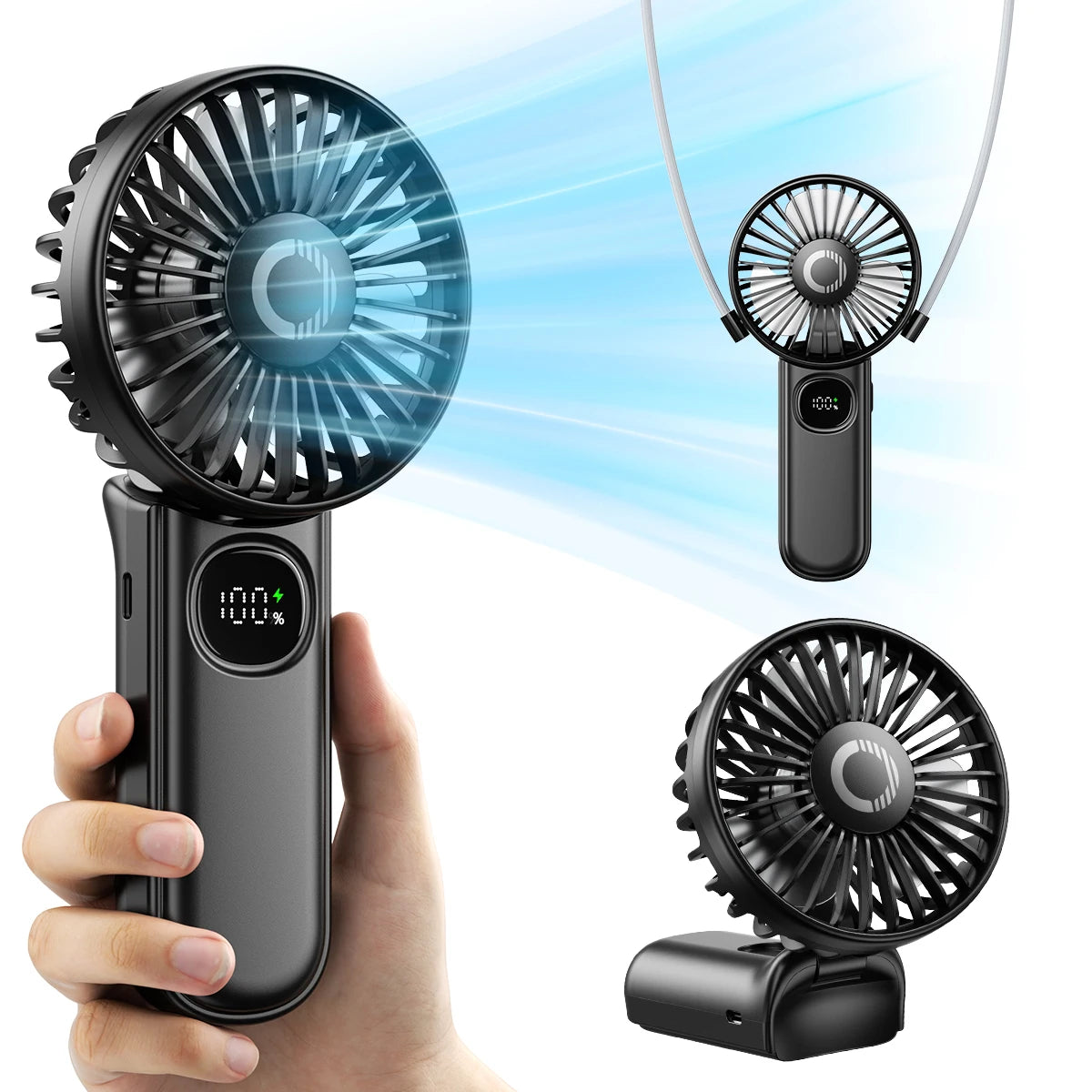 coldSky Handheld Fan Foldable Portable Fan with LED Display 3000mAh Battery Operated Mini Hand Held Fan for Travel Beach Outdoor
