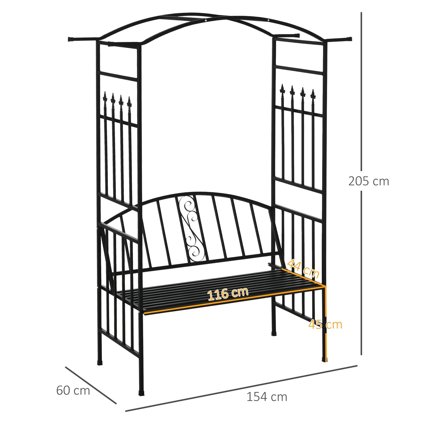 Outsunny Garden Metal Arch Arbour with Bench Love Seat Chair Outdoor Patio Rose Trellis Pergola Climbing Plant Archway Tubular