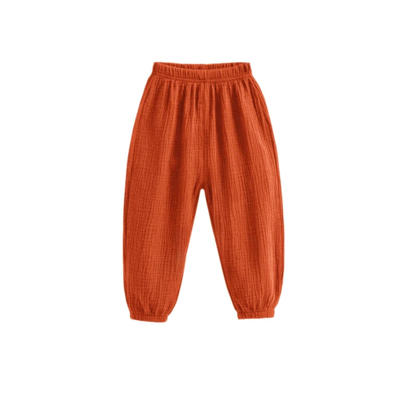 Summer Korea Children Pants Casual Girls Boys Cotton Linen Solid Color Loose Pleated Pant Trousers Girls Hight Waist Harem Pants