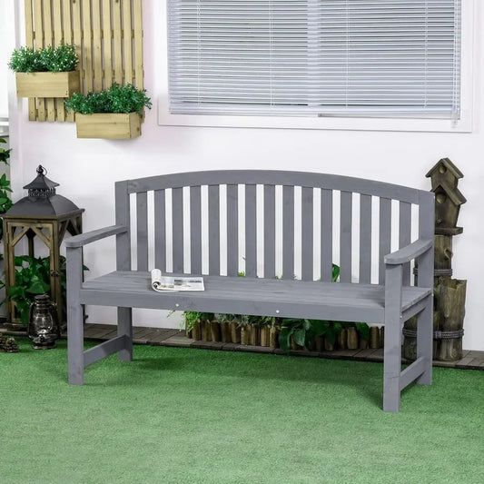 2 Seater Wooden Garden Bench with Armrest,  Outdoor Furniture Chair for Park, Balcony