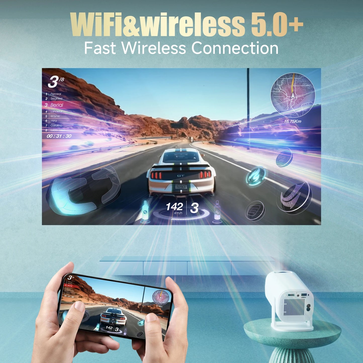 P30 Pro Portable Projector Android 14 Smart Mini Projector WiFi6 BT5.0 Home Theater Outdoor Portable 4K HD Projector 1280*720P