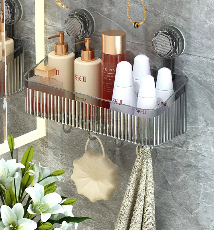 Bathroom Transparent Rack Shelf No Hole Required Multi-function Storage Organization Shelve Toiletries Suction Cup Storage Rack