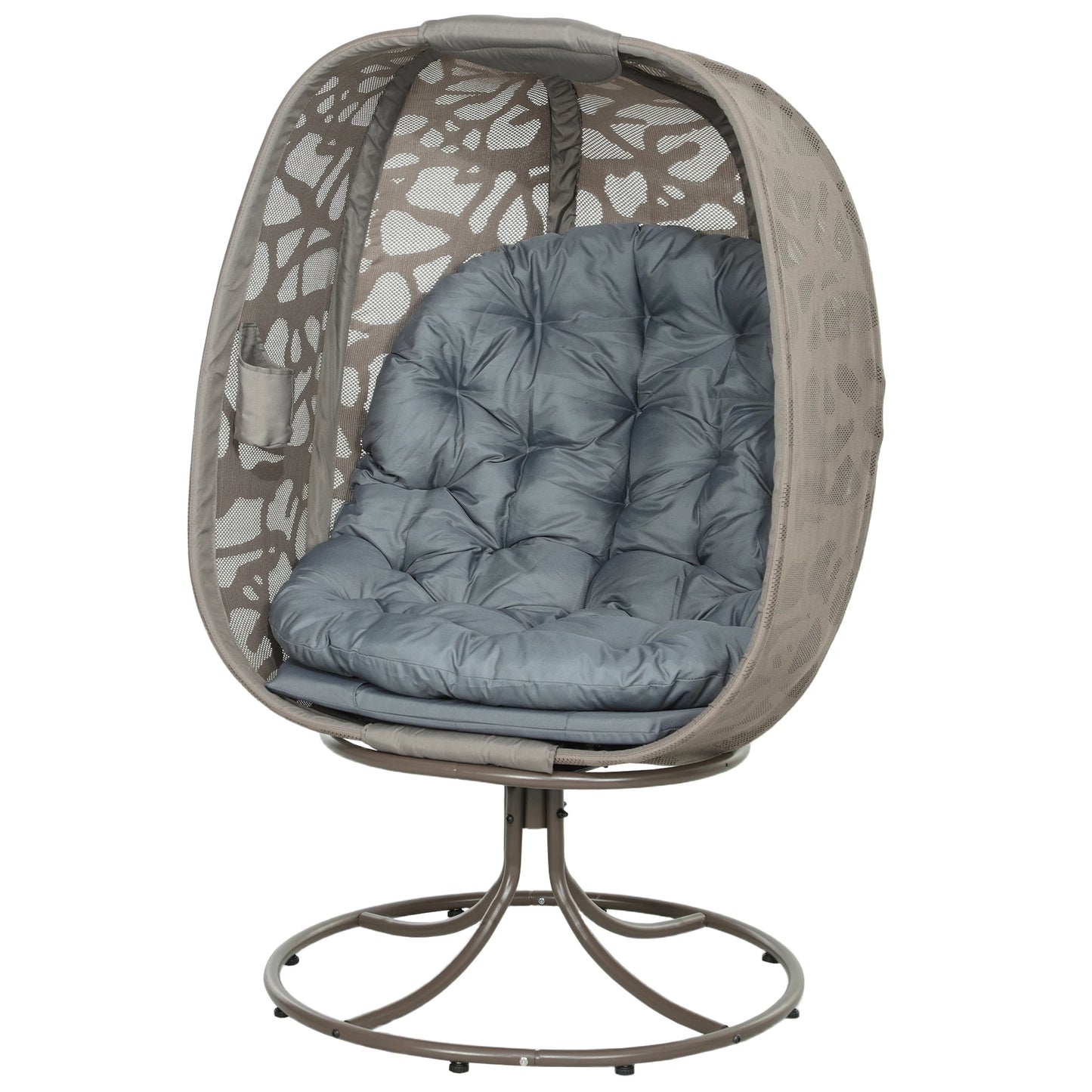 Outsunny Swivel Egg Chair with Cushions, Foldable Basket Seat and Metal Frame, Indoor Outdoor Lounge Chair for Balcony, Patio