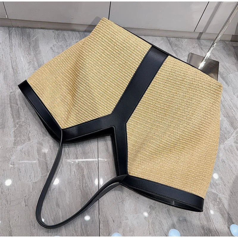 Brand Luxury Designer New Y-shaped Straw Tote Bag Large Capacity Shopping Bag Beach Bag Shoulder Underarm Bag Woven Women's Bag