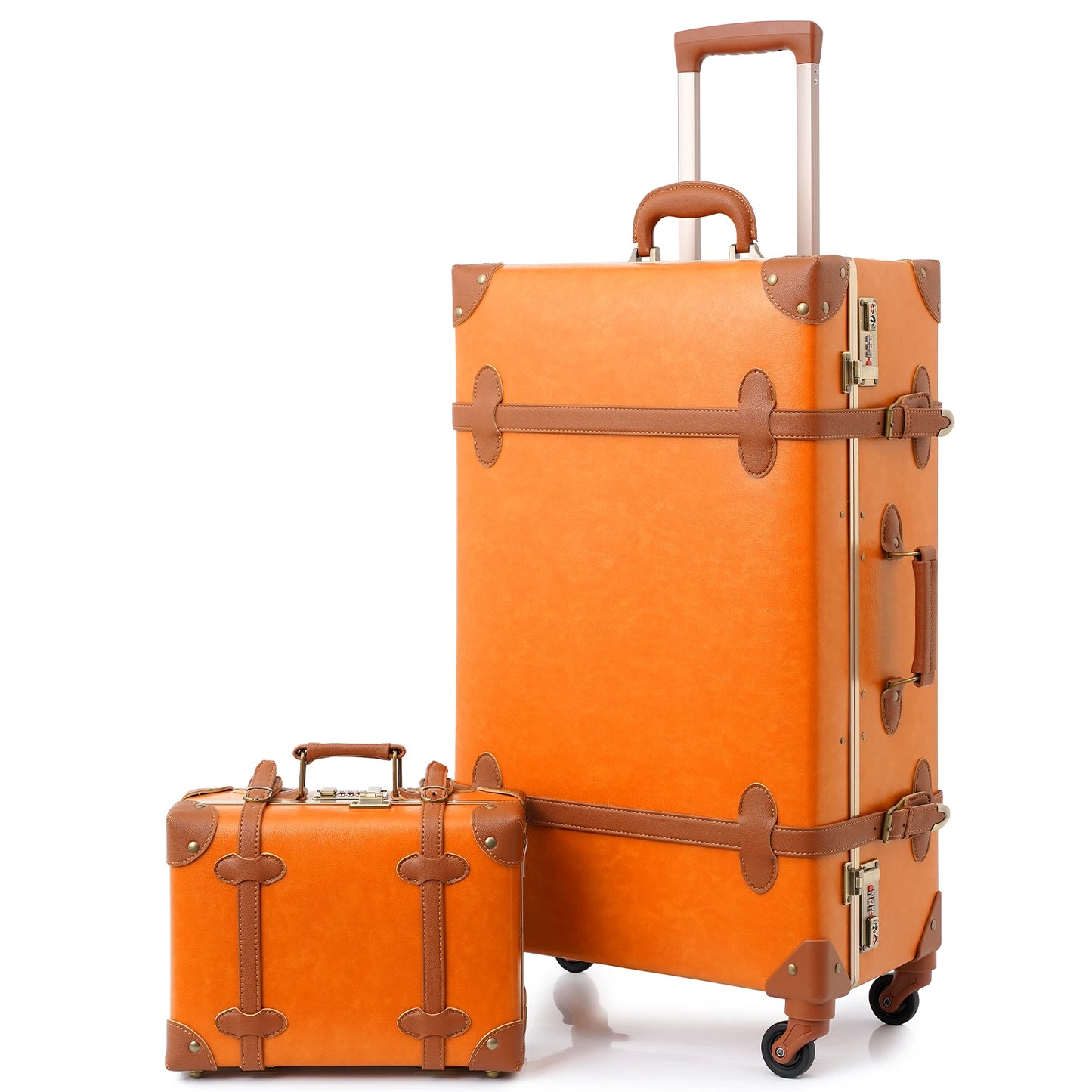 urecity Vintage Luggage Set 2 Piece Retro Trolley Luggage Bag Travel Luggage set with Spinner Wheels, TSA Lock and Handbag
