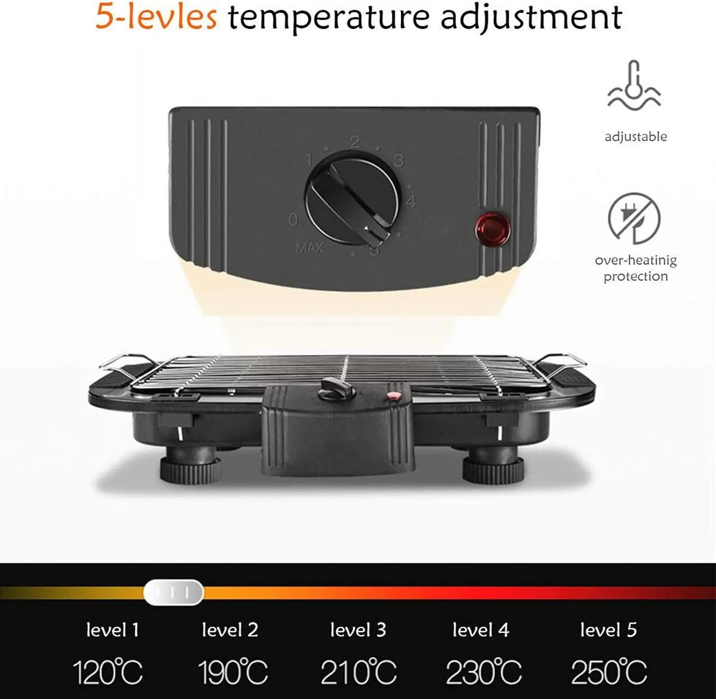 VickyHome BBQ Electric Grill with Detachable Barbecue Wire Grid Rack and Oil Drip Tray, Smokeless Nonstick Barbecue Machine 1500