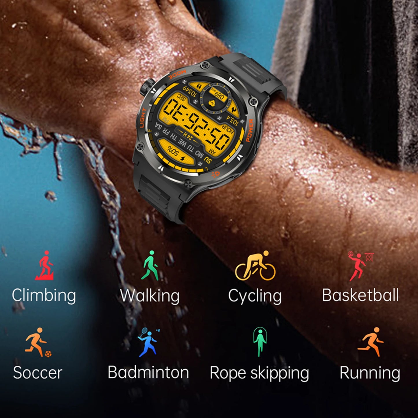 Waterproof Smartwatch with LED Flashlight Outdoor Sports Smartwatch Heart Rate/Sleep Monitor Fitness Tracker for Men and Women