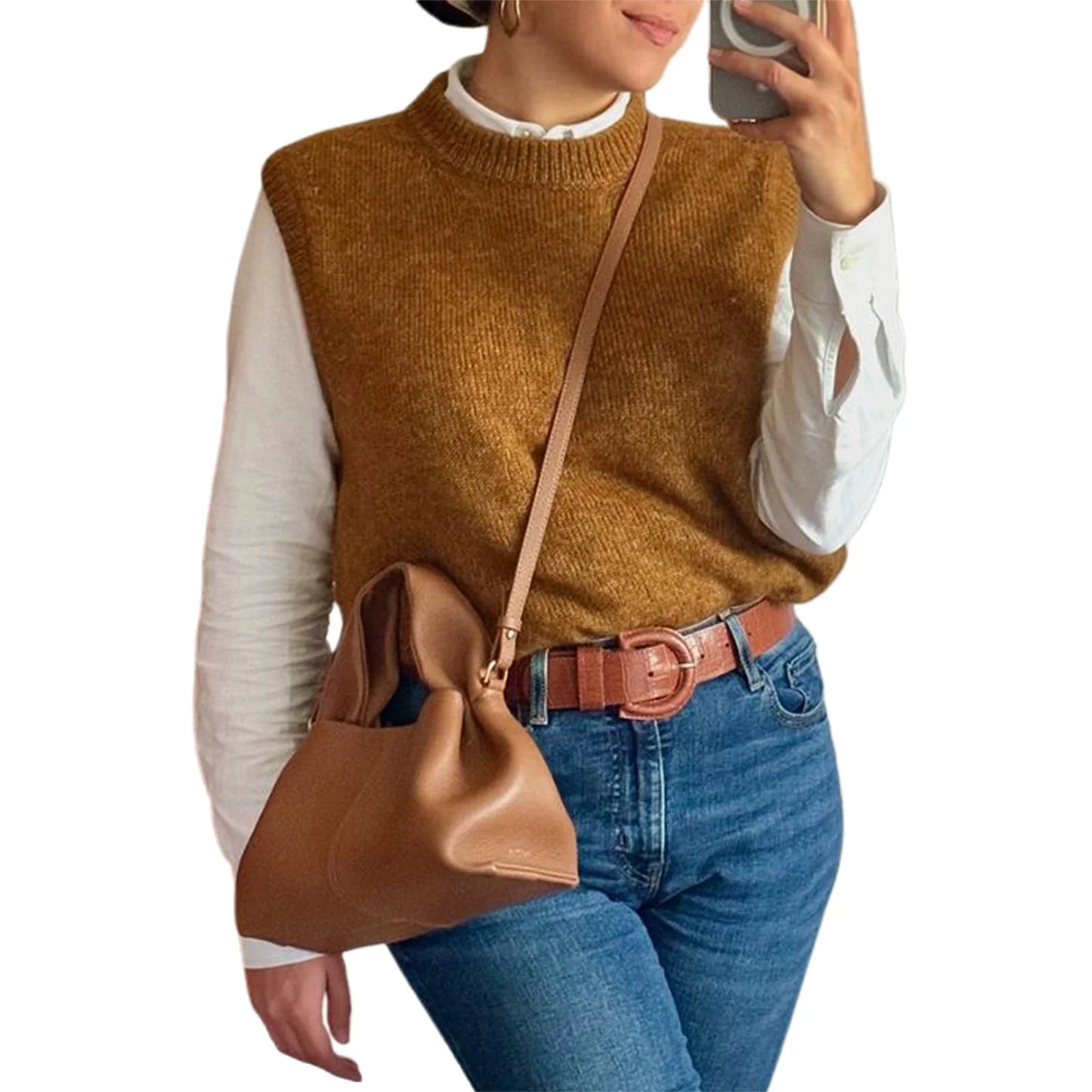 Women s Cozy Knitted Sleeveless Sweater Vest in Solid Color Perfect for Layering and Streetwear Fashion