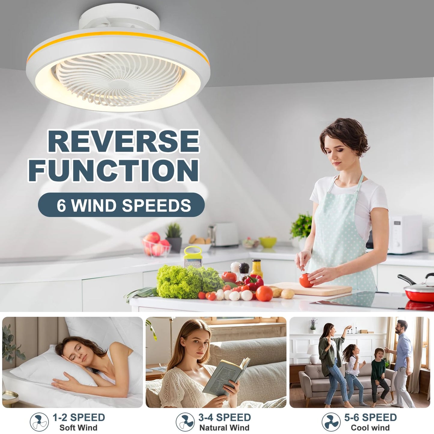 20"49cm Ceiling Fan Led Light 360° Degree Rotating Electric Circulite Sealing Fan 3CCT RC Lighing Modern Flush Mount For Bedroom