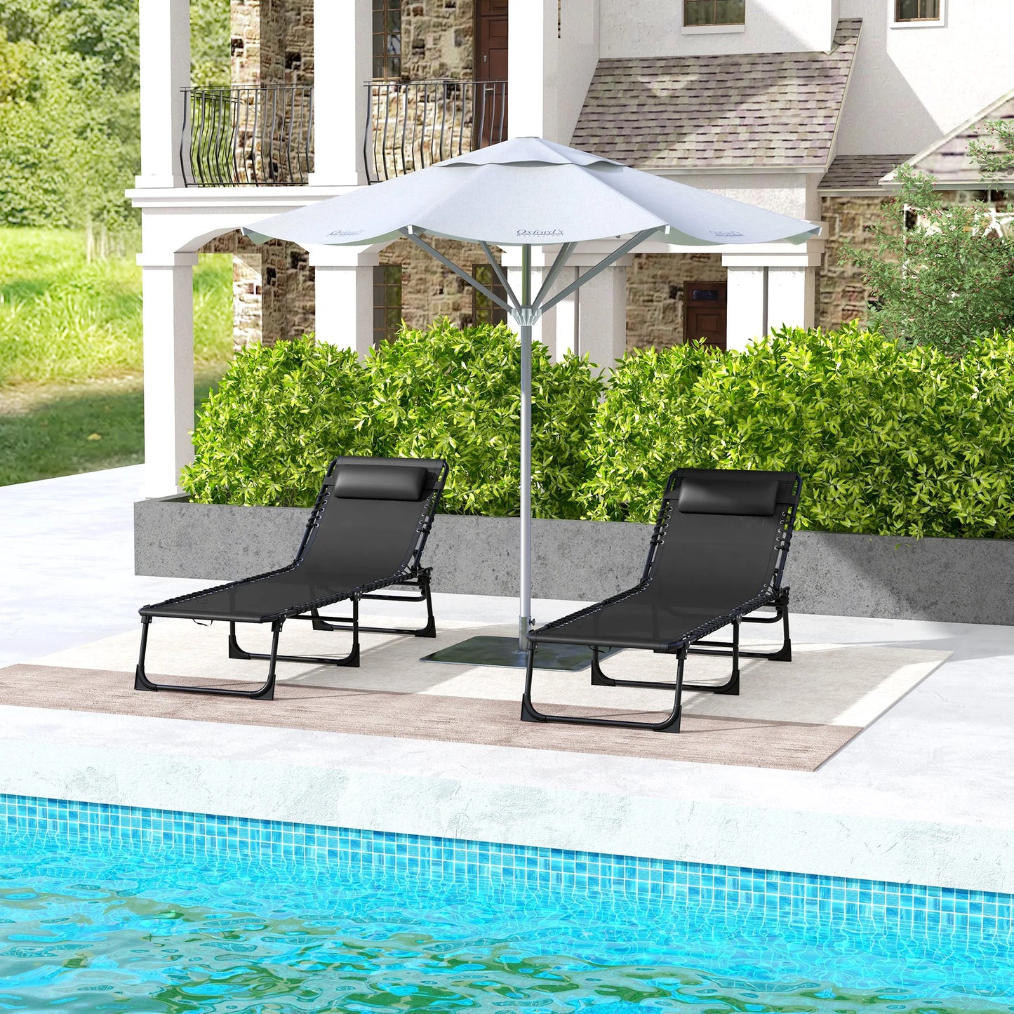 Outsunny 2 Piece  Sun Lounger, Outdoor 4 Level  Backrest Reclining Chaise Chair, Steel Frame Recliner Chair