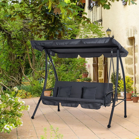 Outsunny Outdoor 2-in-1 Swing Chair Lounger 3 Seater Garden Swing Seat Bed Hammock Bed Convertible Tilt Canopy W/ Cushion