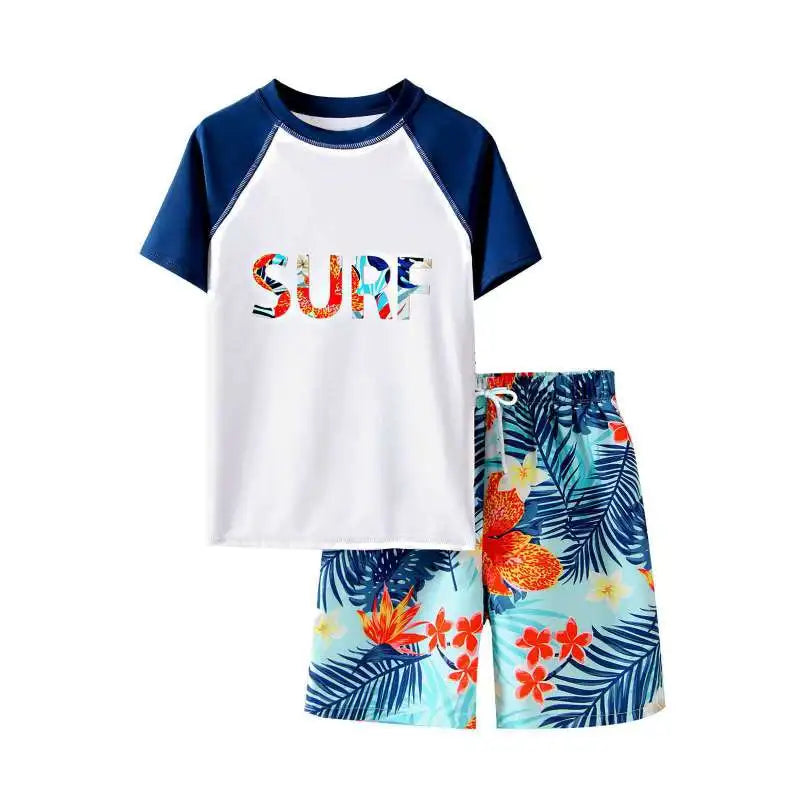 Children Boys Summer Short Sleeve Beach Suit Clothing Set Printing Breathable Kids Sports Short Sleeve Beach Pants