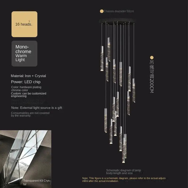 Modern Chandelier Staircase Led Chandelier Luxury Nordic Restaurant Bar Living Room Attic Rotating Villa Duplex Sky Lanterns