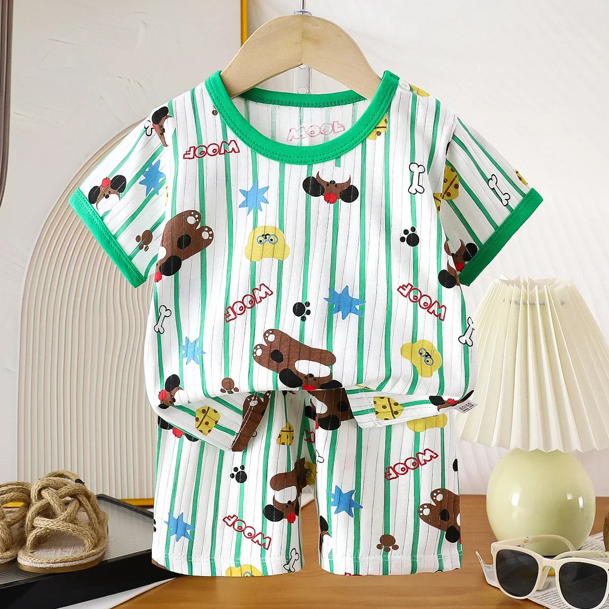Kids Summer Pure Cotton Clothing Sets Boys Girls Cute Cartoon Short Sleeve T-Shirt Tops with Shorts Toddler Baby Casual Pajamas