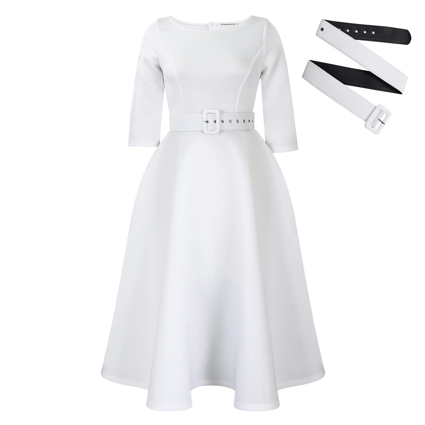 Elegant Women Party Dresses A Line with Waist Belt Three Quarter Sleeves Classy Office Ladies Wedding Guest Gowns Female Dress