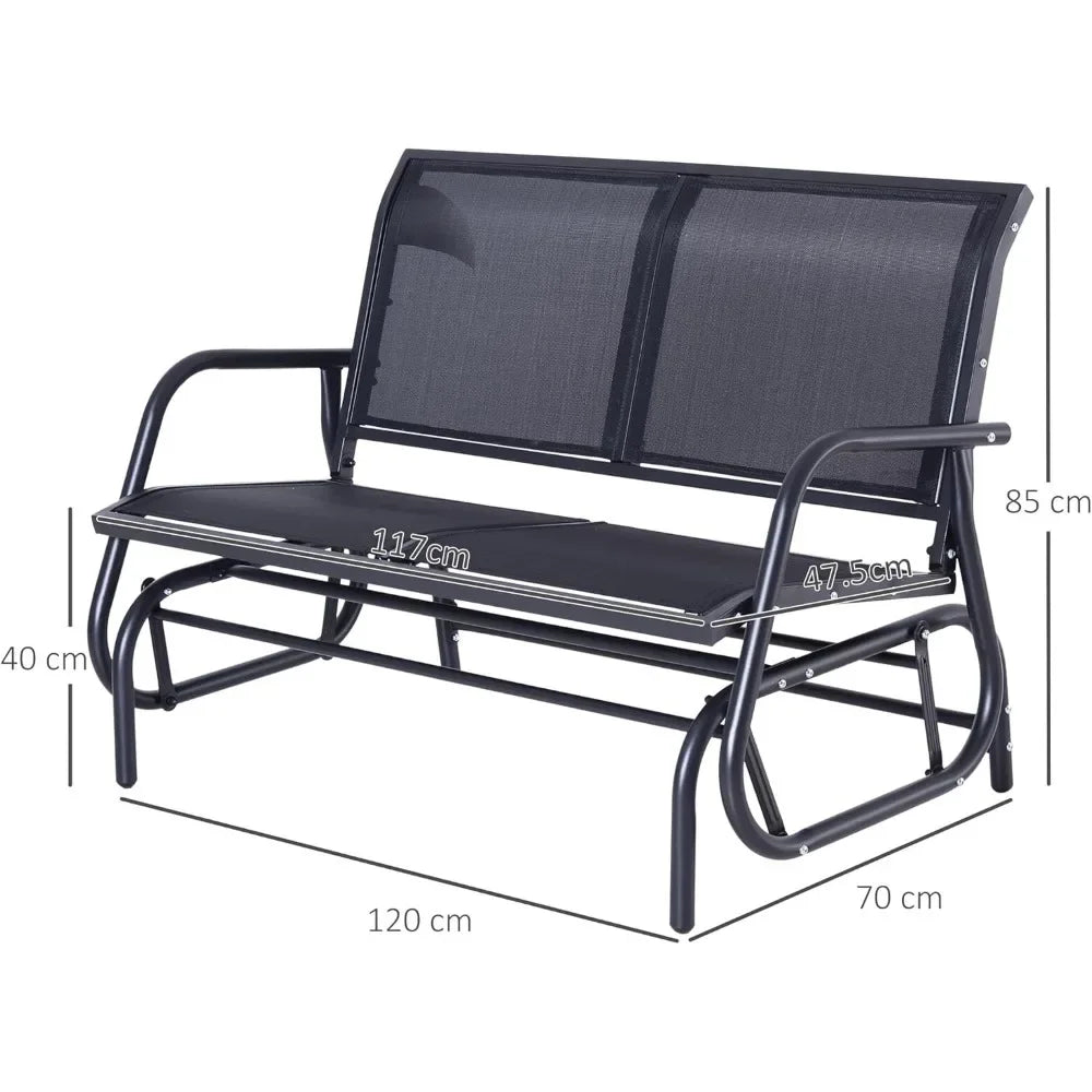 2-Person Outdoor Glider Bench Patio 2 Seater Swing Gliding Chair Loveseat W/Power Coated Steel Frame for Backyard Garden Porch