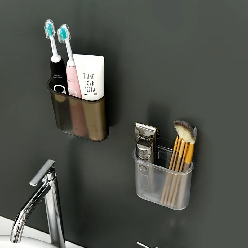 Bathroom Wall Mounted transparent cosmetic storage box Washing table free punching toothbrush toothpaste box debris storage box