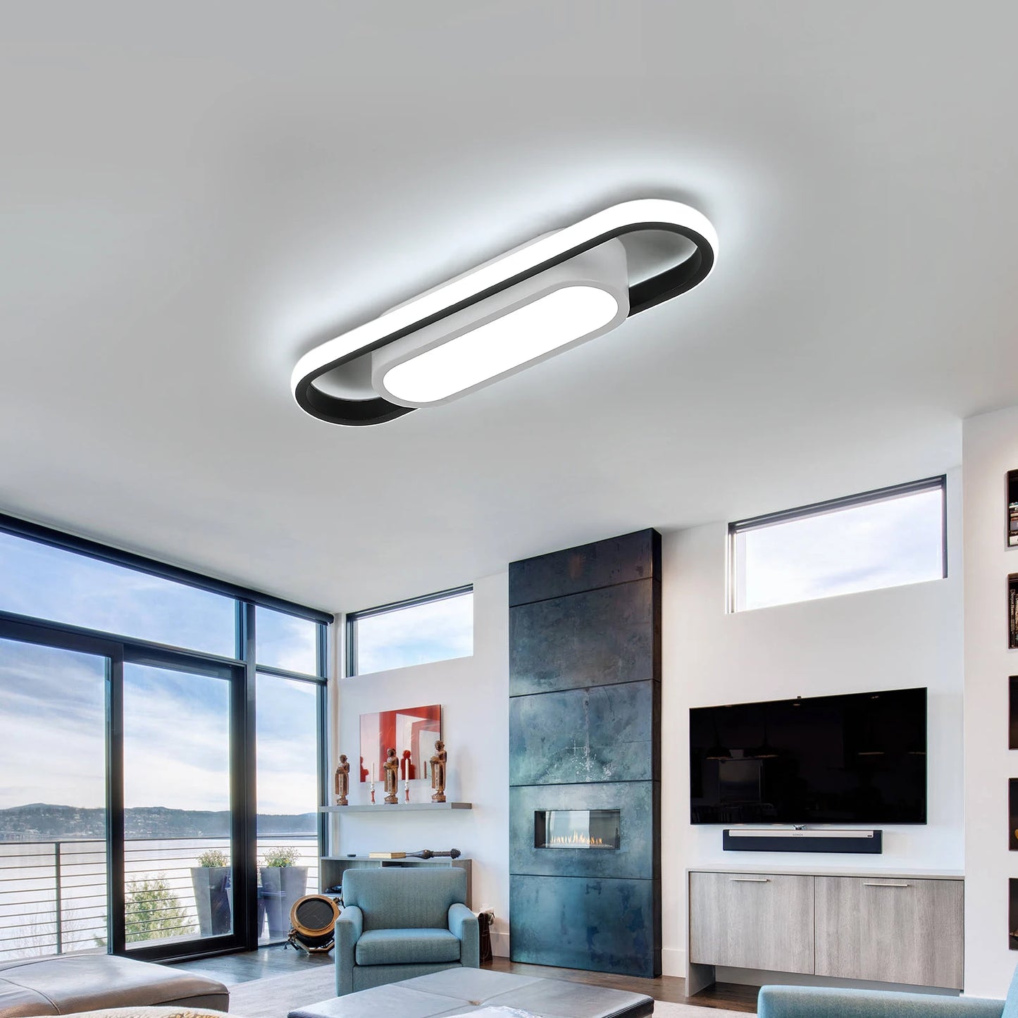 LED Ceiling Light Rectangular 24W,6500K Cool White Light, Acrylic Ceiling Light for Bedroom, Kitchen, L40 x W12cm