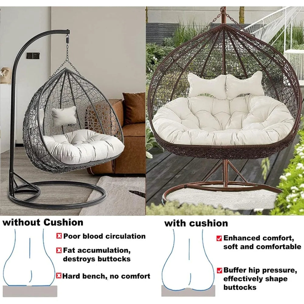 Double Egg Chair Cushion for Outdoor Patio Hammock Swing with Stand, Waterproof Wicker Loveseat Cushion