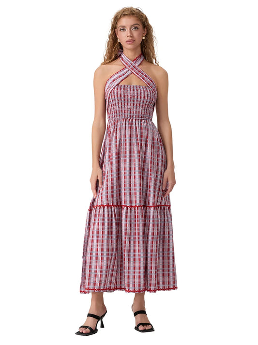 Women s Sleeveless Halter Neck Maxi Dress with Open Back and Tropical Floral Print - Summer Beach Party Dress