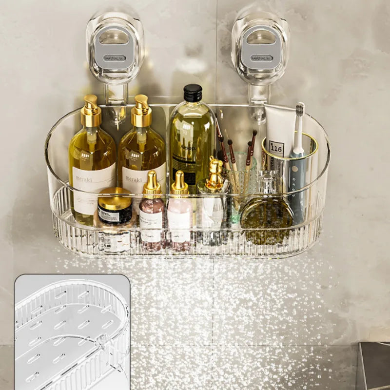 Bathroom Large Suction Cup Rack Shower Gel Hanging Basket in The Bathroom Wall-mounted Storage Rack Cosmetics Storage Box