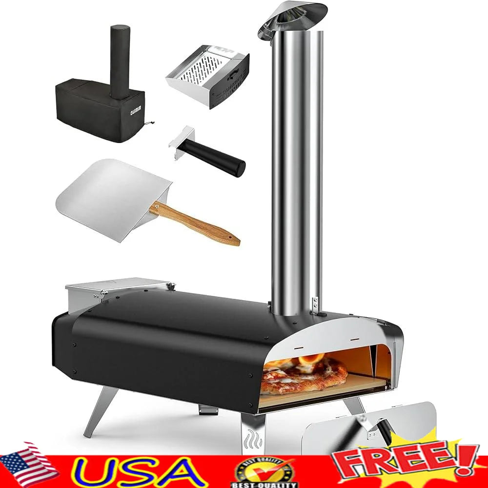 Outdoor Wood-Fired Pizza Oven 12 Inch Portable Pellet Oven with Pizza Stone Peel Perfect Camping BBQs and Backyard Parties