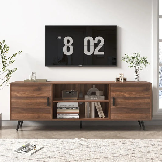 70 Inch Mid Century Modern TV Stand for 75 Inch TV, Wood TV Stand with Storage, Entertainment Center for Living Room Bedroom,