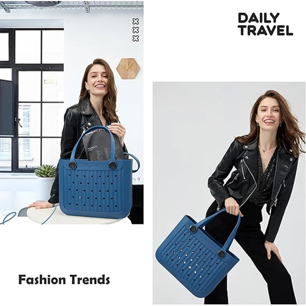 Waterproof EVA Beach Tote Bag, Large Washable Rubber Travel Handbags for Sports Travel Outdoor Anti-Tip Bag Gift for Women