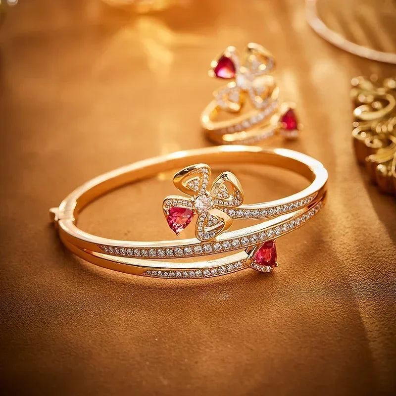 S925 Luxurious Set of Rose Colored Rings, Bracelets, and Necklaces. Where Opulence Meets Elegance，As Unique As You Are