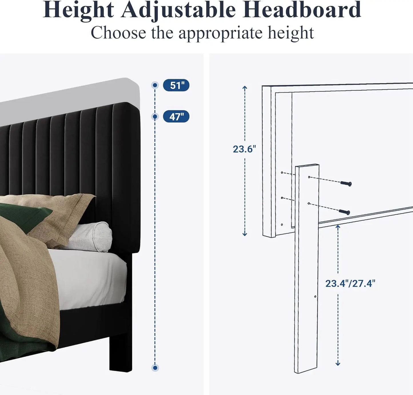 Queen Bed Frame, Velvet Upholstered Platform Bed With Vertical Channel Tufted Headboard, Mattress Foundation With Strong Wooden