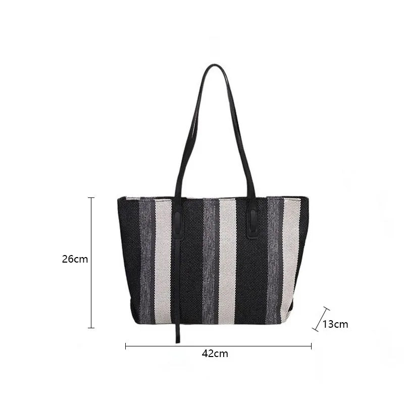 Raffia Summer Bags for Woman 2024 Stripe Designer Shoulder  Crossbody Shopper Storage Bag Women Casual Canvas Handbag Tote Bag