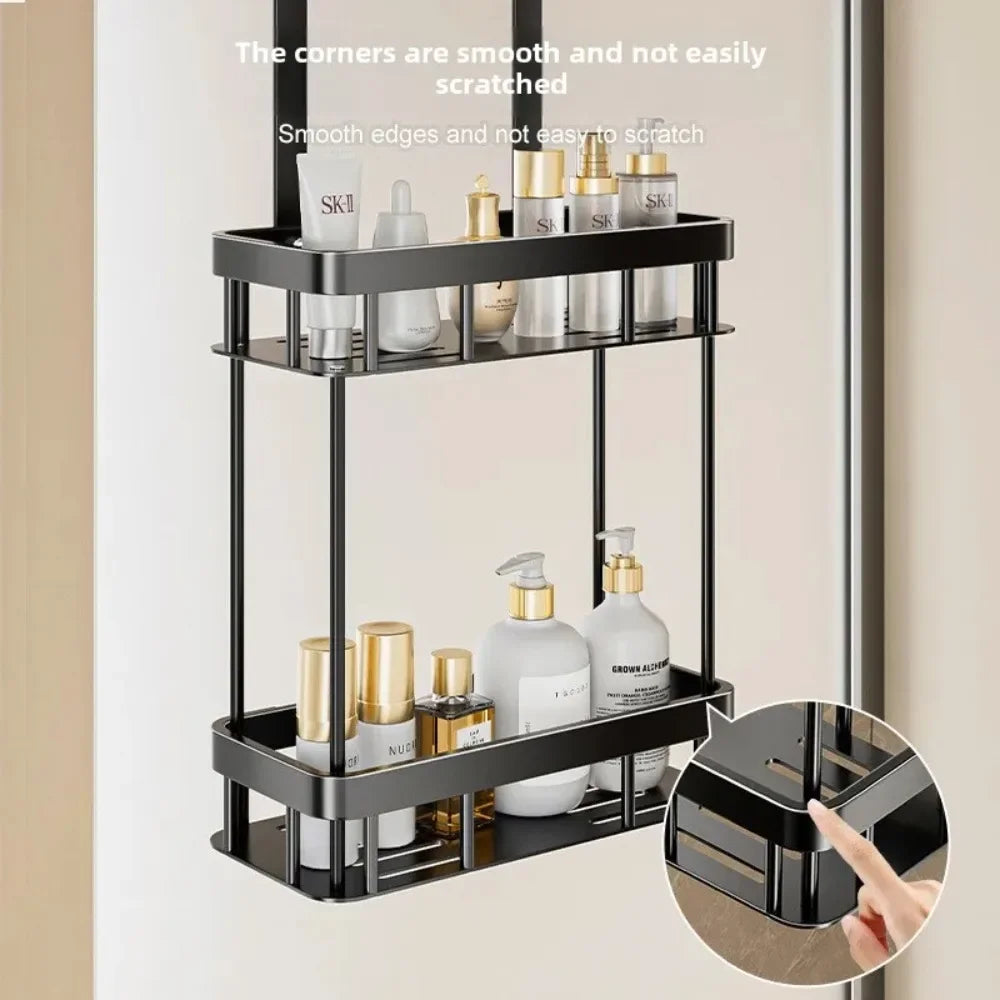 Bathroom Shelf Behind Door No Punching Required Hanging Towel Organizer Rack Shower Glass Door Toilet Supplies Storage Baskets
