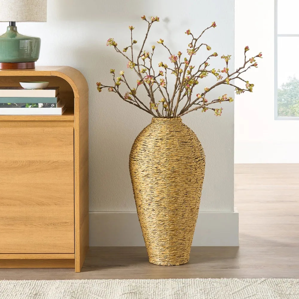 22" Woven Faux Seagrass Floor Vase, Decorative floor vase for your entryway, dining room, living room, and more