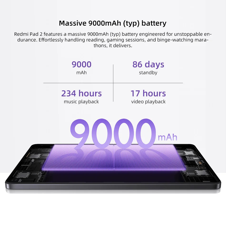 Global Version Xiaomi Redmi Pad 2 MediaTek Helio G100-Ultra 9000mAh Battery 18W Fast Charging 11" 2.5K 90Hz Display Tablets