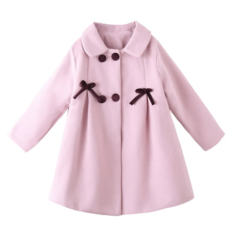 3-12 Years Old Baby Girl Winter Clothes Wool Warm Solid Color Coat New Korean Fashion Long Children's Jacket Girl Coat Clothing